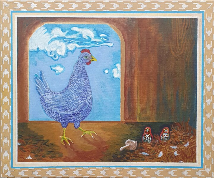 绘画 标题为“La poule et son tré…” 由Laurent Chevrollier, 原创艺术品, 丙烯