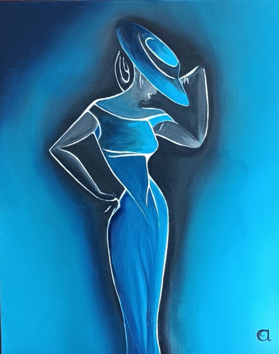 Dame au chapeau 绘画, 28.4x23.6 in