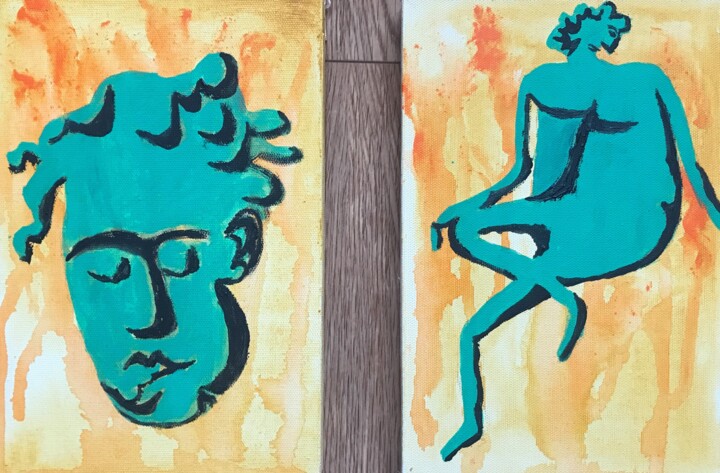 Twins. 绘画, 11.8x7.9 in