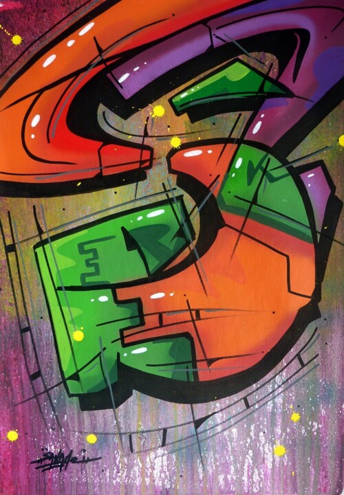 Peinture intitulée "Trace n° 2412" par Saname, Œuvre d'art originale, Bombe aérosol