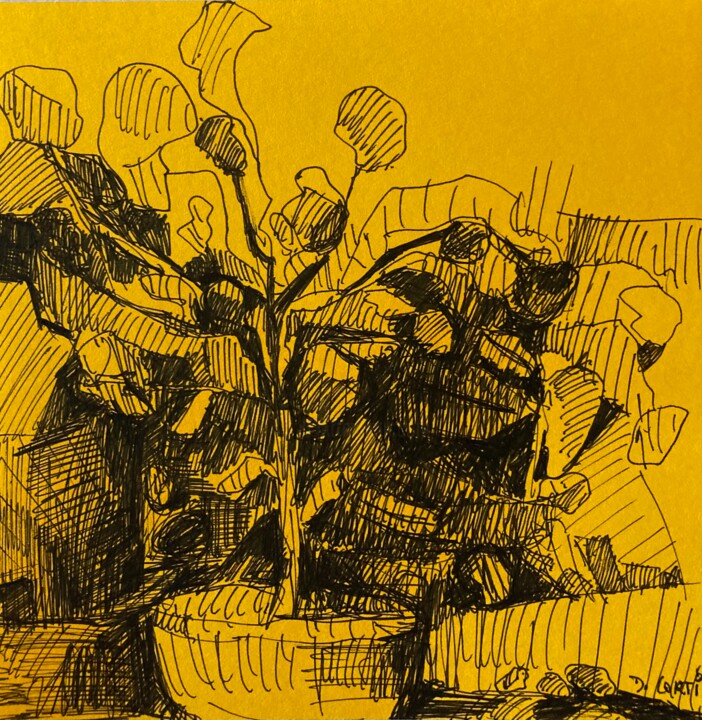 FLEURS AU PRINTEMPS Drawing, 5.3x5.3 in