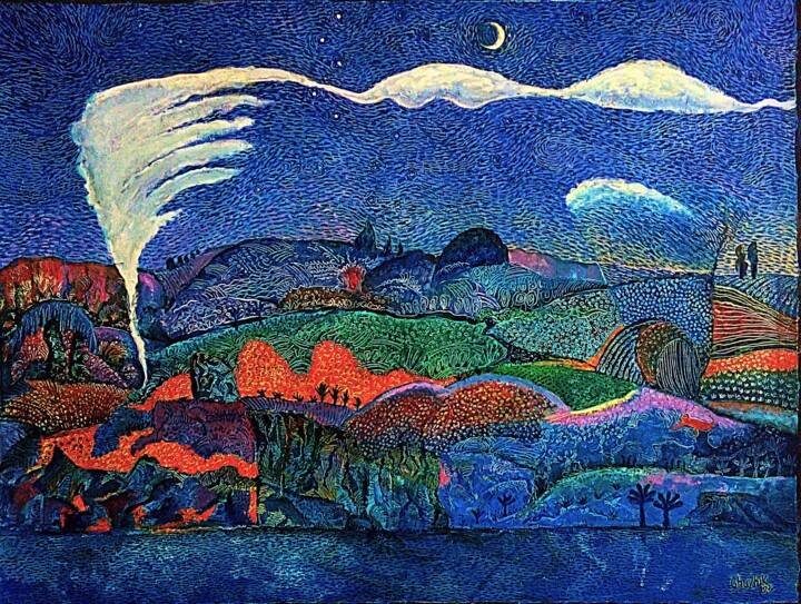 Painting titled "Пейзаж с Кассиопеей." by Chuzhik, Original Artwork, Oil