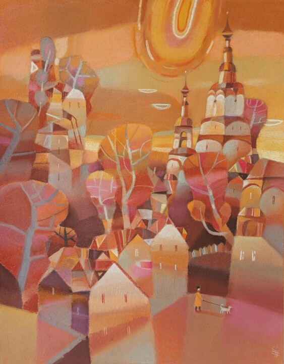Autumn cityscape/walking the dog Tablo, 19,7x15,8 in