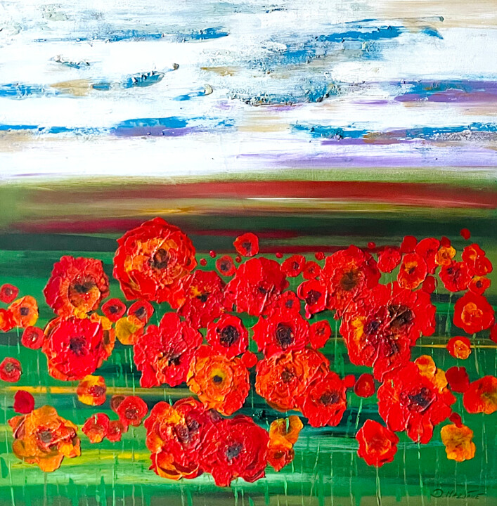 Red poppies field 绘画, 23.6x23.6 in