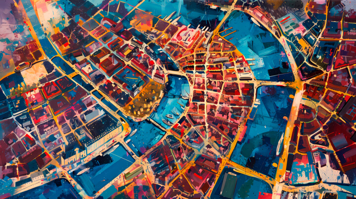City Lights from Above. Aerial View Acrylic Painting Digital Arts