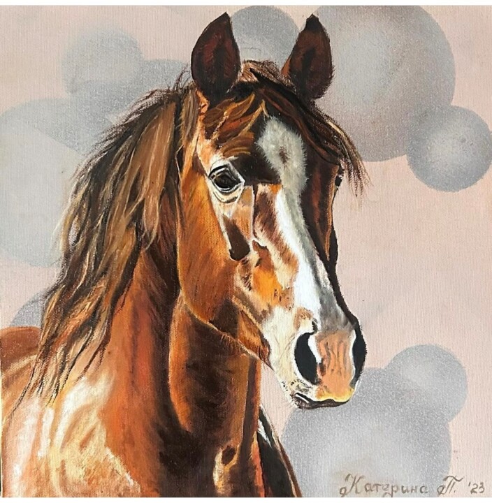 “bay horse” Schilderij, 11,8x11,8 in