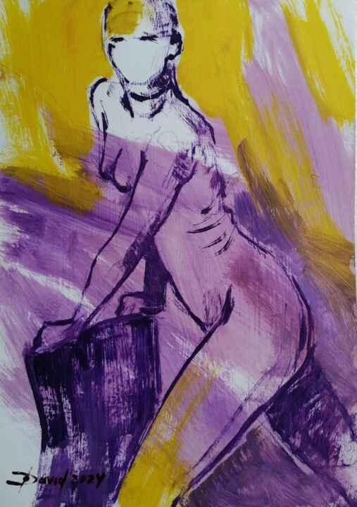Frauen Akt kleines Original Ölbild auf papier 绘画, 11.8x8.3 in
