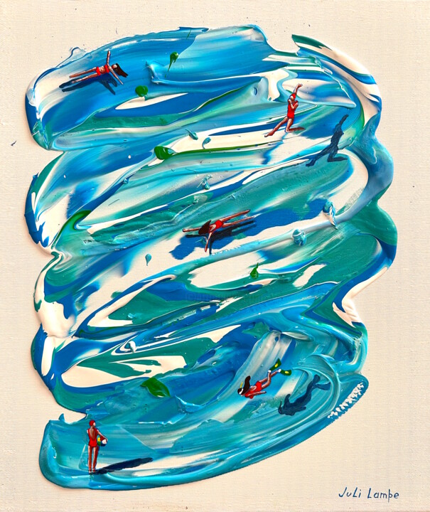 Pintura titulada "Swimming Lovers." por Juli Lampe, Obra de arte original, Oleo