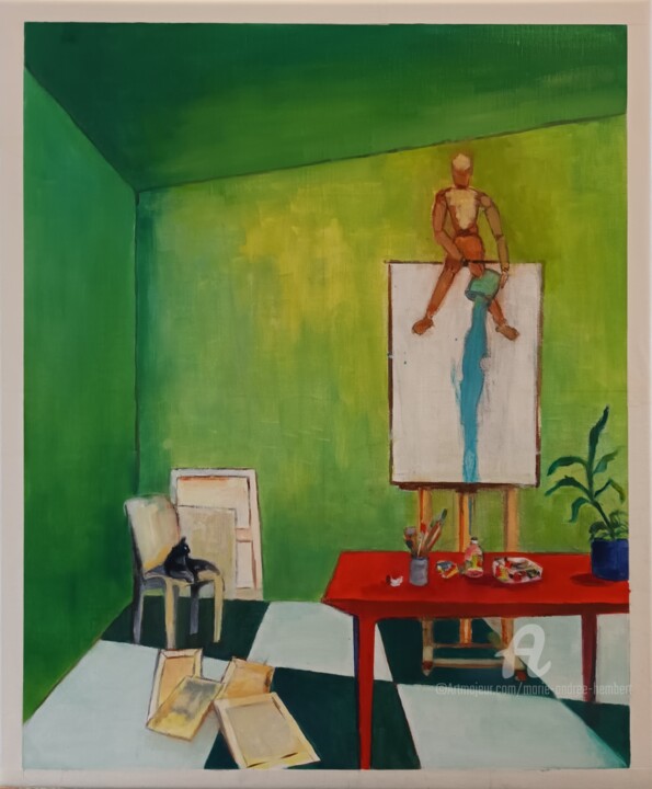 Peinture intitulée "Atelier d'artiste m…" par Marie Andrée Hembert, Œuvre d'art originale, Huile Monté sur Châssis en bois