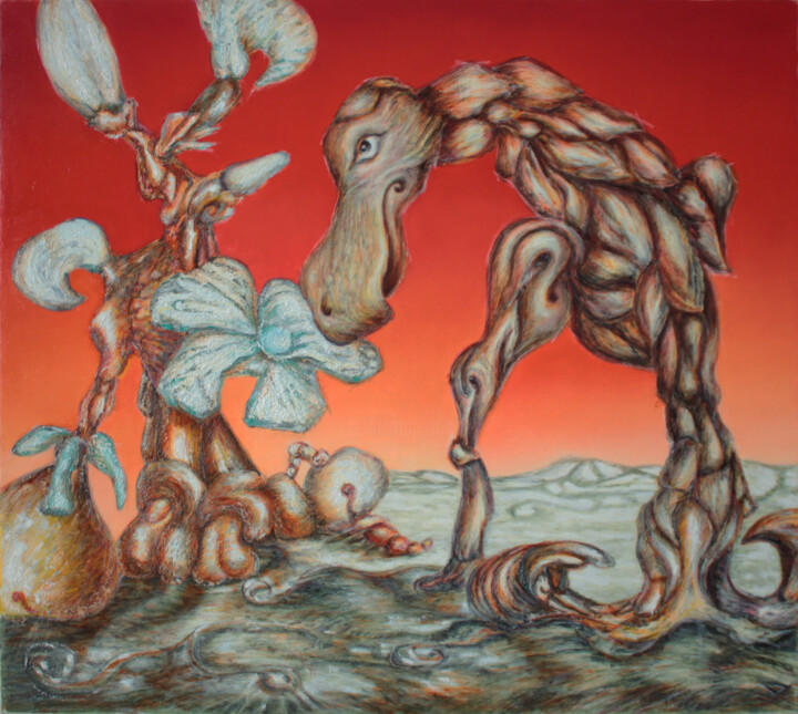 Painting titled "Клювохвост вдыхающи…" by Aleksandr Dikun, Original Artwork, Oil