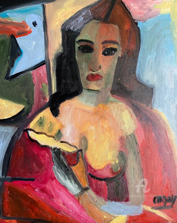 "Féminité Fauve et Cubiste" 绘画, 18.1x15 in