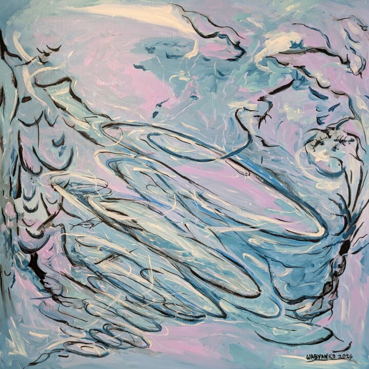 Painting titled "Under the ocean" by Wabyanko, Original Artwork, Acrylic Mounted on Wood Stretcher frame