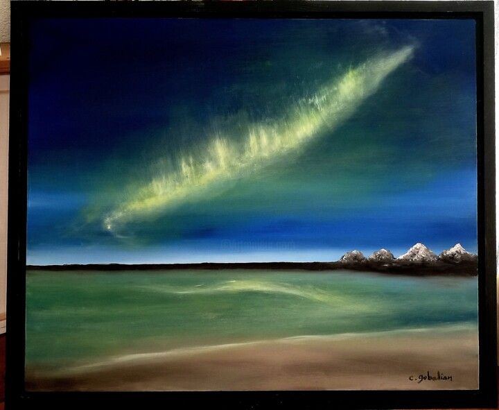 Aurore boréale en Norvege 绘画, 16.5x19.7 in