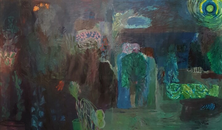 Peinture intitulée "GRAND JARDIN EN NOC…" par Mchartrie, Œuvre d'art originale, Acrylique Monté sur Châssis en bois