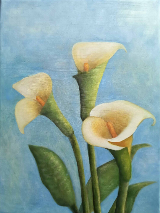 CALLA LILIES FLOWERS Pittura, 13,8x11,8 in