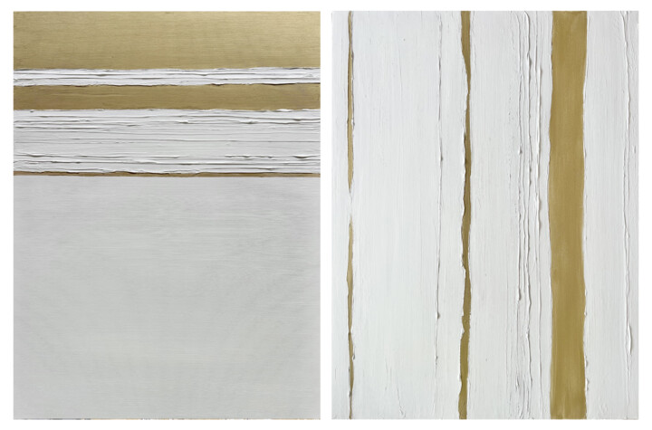 绘画 标题为“Golden lines on whi…” 由Marina Skromova, 原创艺术品, 丙烯 安装在木质担架架上