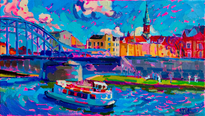 Peinture intitulée "Blue Bridge" par Anastasiia Kurkova, Œuvre d'art originale, Huile Monté sur Châssis en bois
