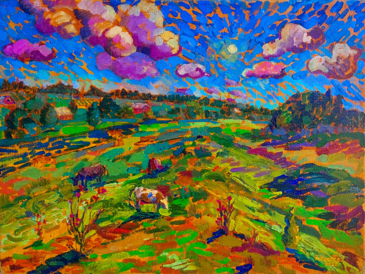 Peinture intitulée "Beyond the clouds" par Anastasiia Kurkova, Œuvre d'art originale, Huile Monté sur Châssis en bois
