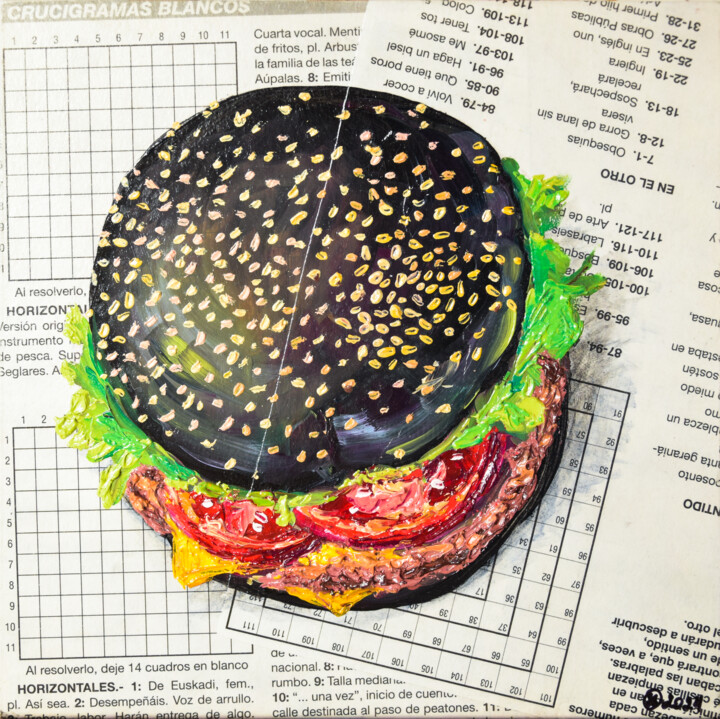 Burger Newspaper Oil Painting Modern Kitchen American 绘画, 8x8 in