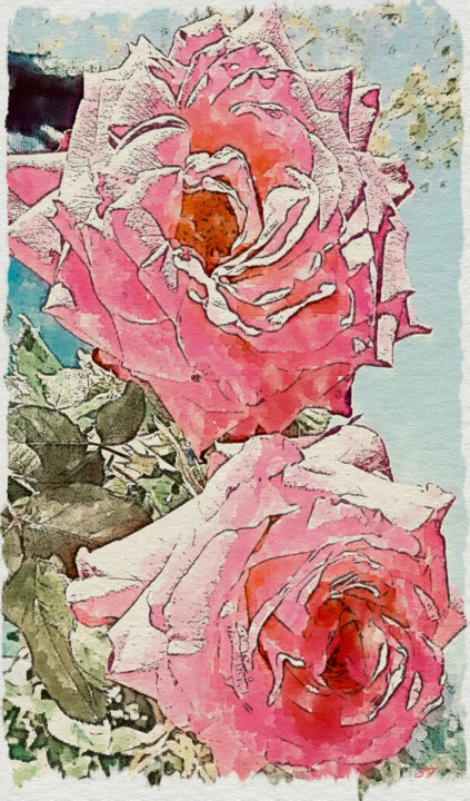 Цифровое искусство под названием "Erotic Rose" - Shakti Ferguson, Подлинное произведение искусства, Акварель