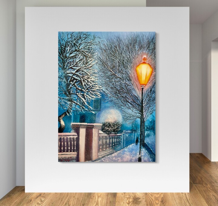 The magic of a winter night. Painting, 31.5x23.6 in