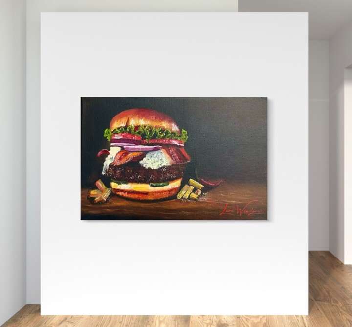 Peinture intitulée "Tempting Burger: Th…" par Lara Wasiljewa, Œuvre d'art originale, Huile