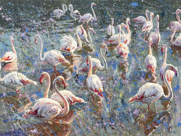 Flamingo Pond 绘画, 29.5x39.3 in