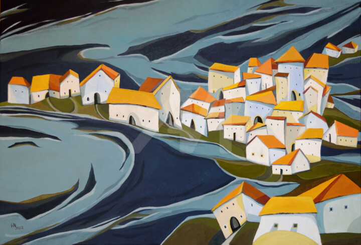 The Drifting Island - L'île à la dérive 绘画, 19.7x27.6 in
