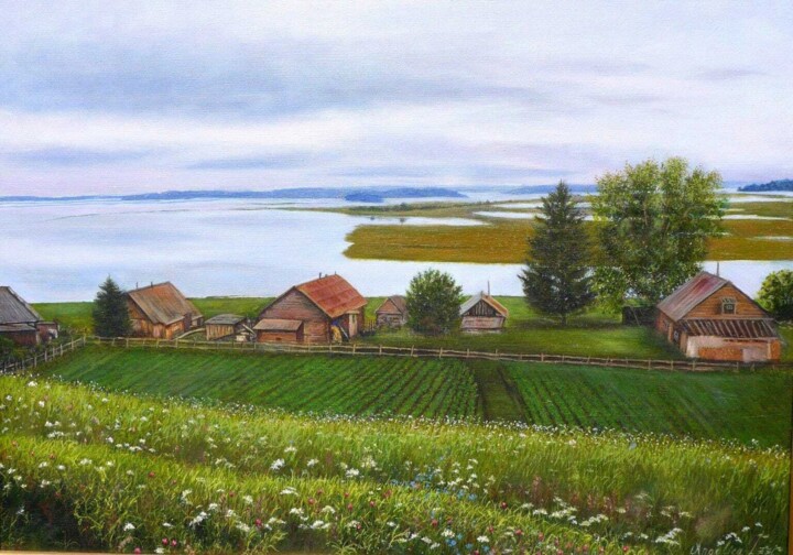 Tranquil Nature Painting Atmospheric Landscape Original Art 绘画, 23.6x31.5 in