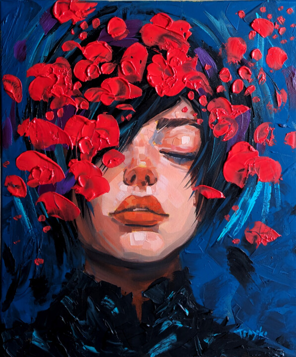 Red Petals 绘画, 23.6x19.7 in