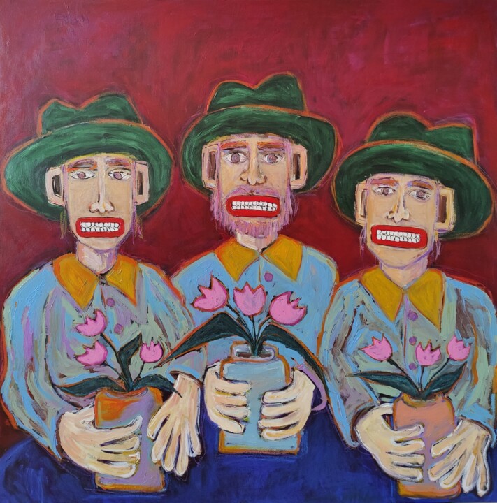 Man with a tulips 绘画, 46.1x46.1 in