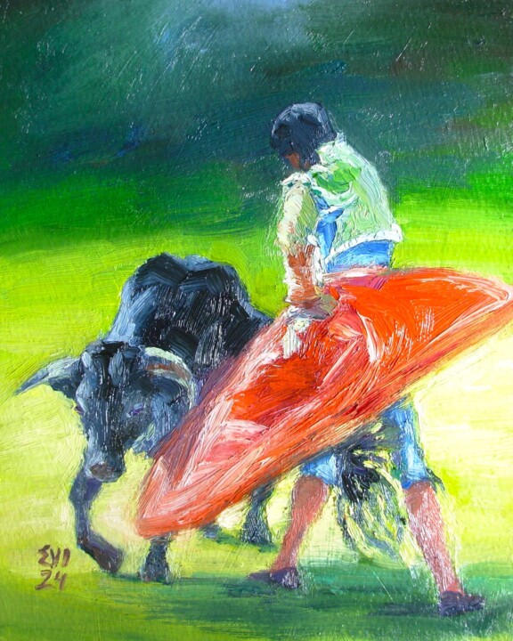 Matador Corrida People Original oil painting Small wall art 绘画, 10x8 in