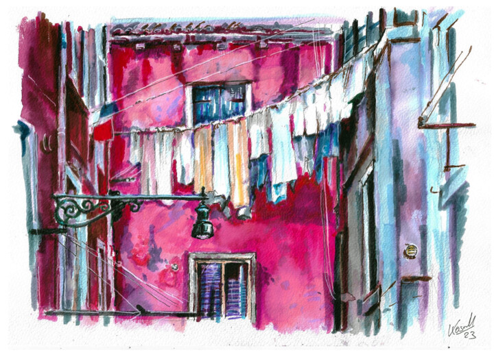 「Lisboa 6」というタイトルの絵画 Jakub Kossakowski (Art After Hours)によって, オリジナルのアートワーク, 水彩画