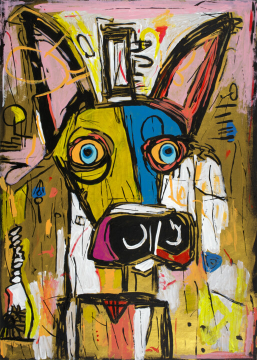 Self-Portrait of Basquiat's Dog II 绘画, 16.5x11.8 in