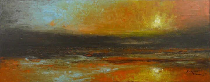 Schilderij getiteld "Lost Shore" door Kalpana Soanes, Origineel Kunstwerk, Olie Gemonteerd op Frame voor houten brancard