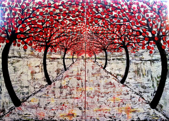 El sendero blanco de los caracoles rojos 2 Painting, 45.7x63.8 in