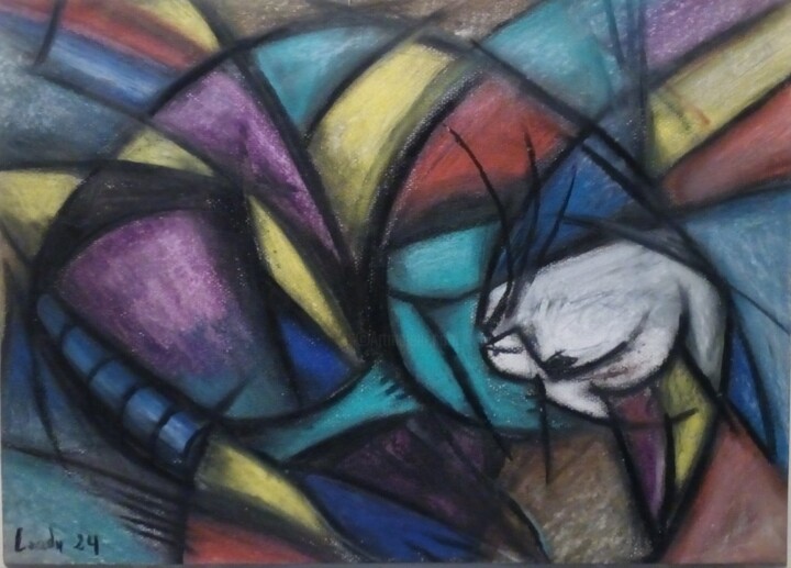Chat boule 2 그림, 11.7x16.5 in