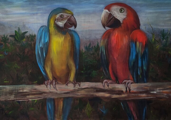Scarlet Macaw Ara Parrots Limited Edition 绘画, 35.4x51.2 in