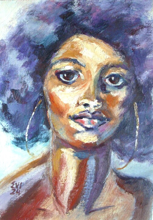 African Women Original oil painting Portrait Contemporary 绘画, 11.7x8.3 in