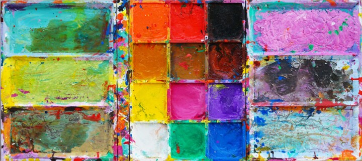 Painting titled "Unterwegs - Kunst u…" by Mark Hellbusch, Original Artwork, Oil Mounted on Wood Stretcher frame