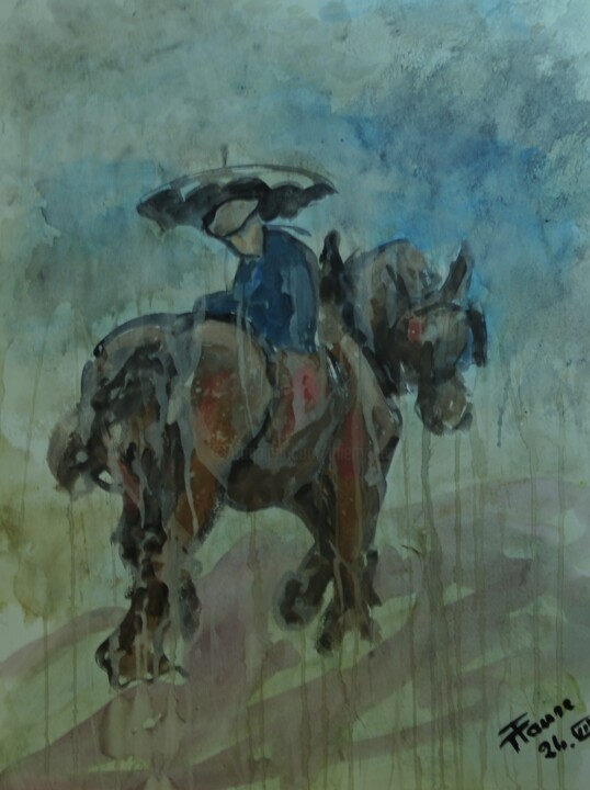 제목이 "le cheval sous la p…"인 그림 Thierry Faure로, 원작, 구아슈