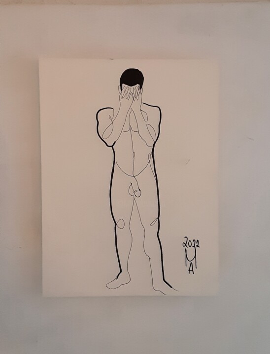Mi vergogno. 绘画, 15.8x11.8 in