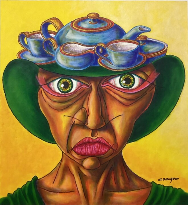 LA CHAPEAU -THÉ 绘画, 19.9x18.3 in