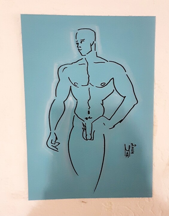 Il genio della lampada di Aladino. 绘画, 16.5x11.8 in