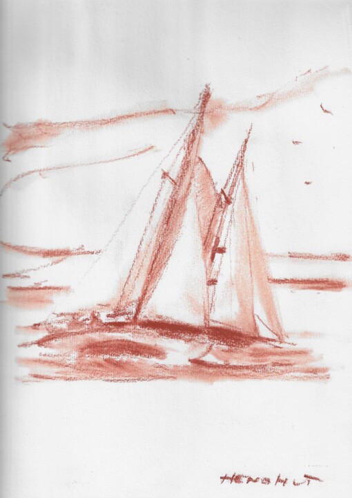 Sloop bermudien et côtre aurique au près babord 图画, 11.7x8.3 in