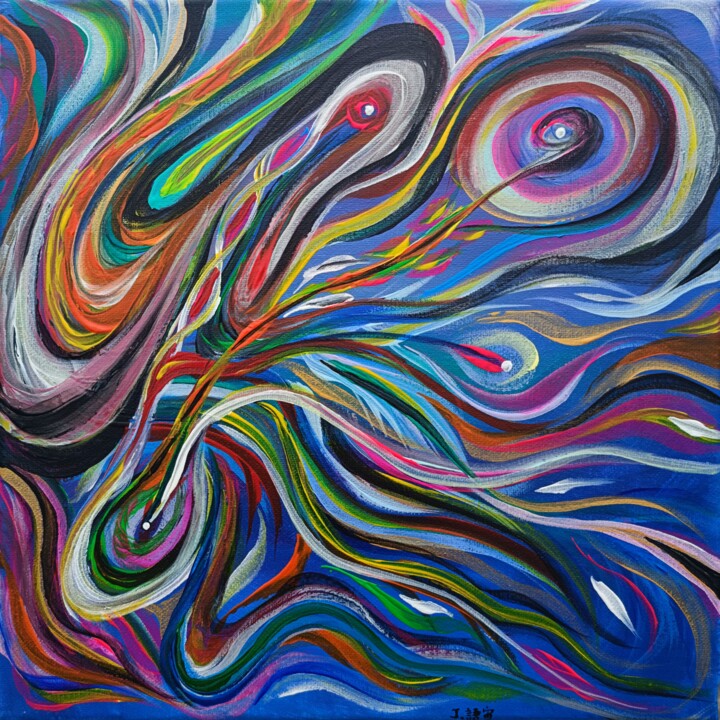 Pintura titulada "The feathers of time" por J.U., Obra de arte original, Acrílico