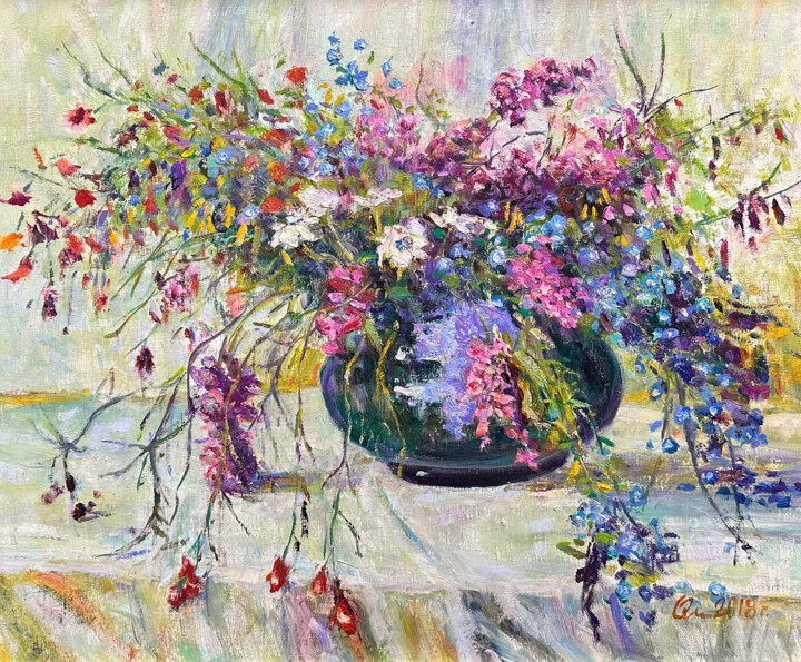 Malerei mit dem Titel "Wildflowers gold of…" von Nikolai Chebotaru, Original-Kunstwerk, Öl