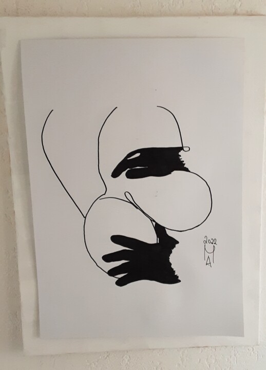 Bianco e nero. 绘画, 27.6x19.7 in