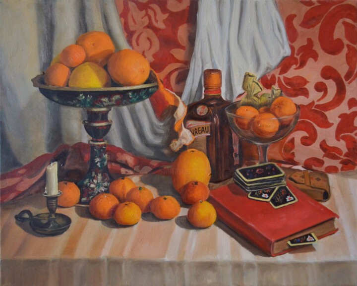 Oranges and playing cards 绘画, 15.8x19.7 in