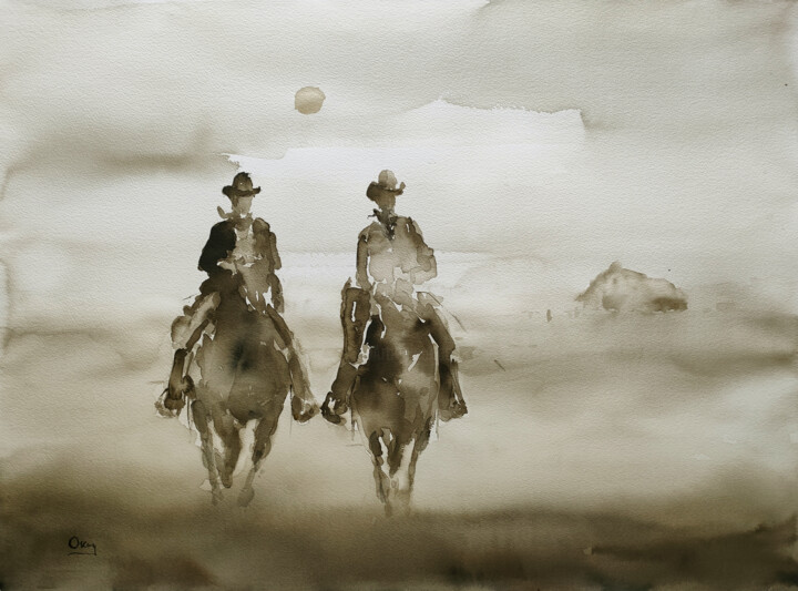 cowboys 绘画, 21.5x29.1 in